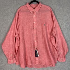 Polo Ralph Lauren Shirt Mens 3XB Pink 100% Linen Long Sleeve Button Down Shirt